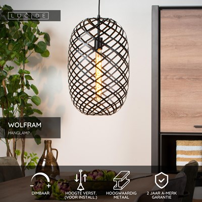 Lucide WOLFRAM - Hanglamp - Ø 32 cm - 1xE27 - Zwart